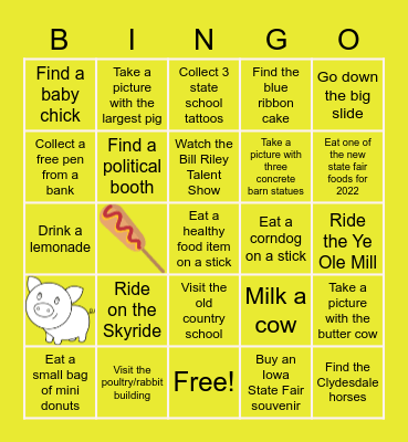 Iowa State Fair 2022 Bingo Card