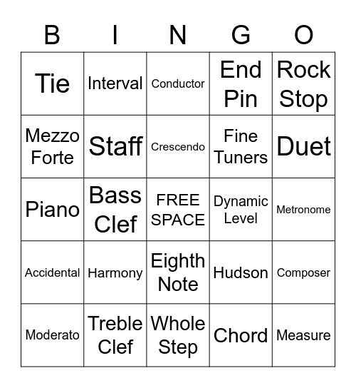 Orchestra Bingo Card