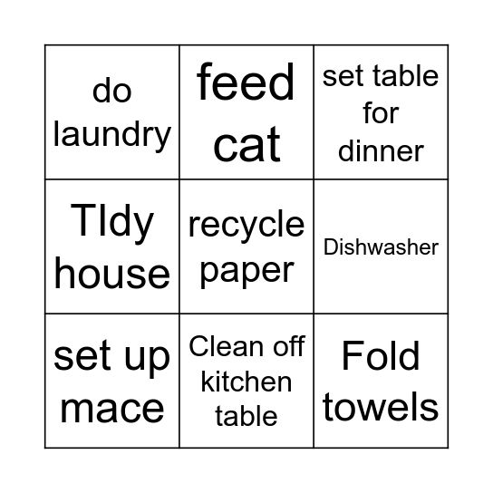 Thursday afternoon Bingo Card