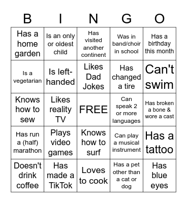 Ice Breaker Bingo Card