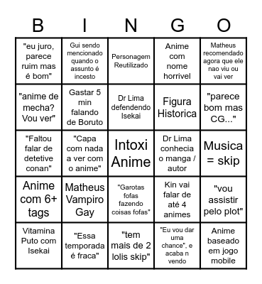 Hentaicast v1.1 Bingo Card