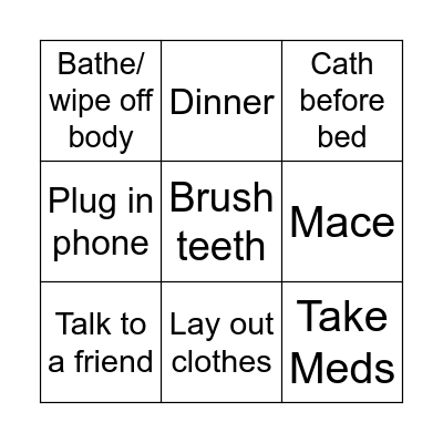 Thursday evening Bingo Card