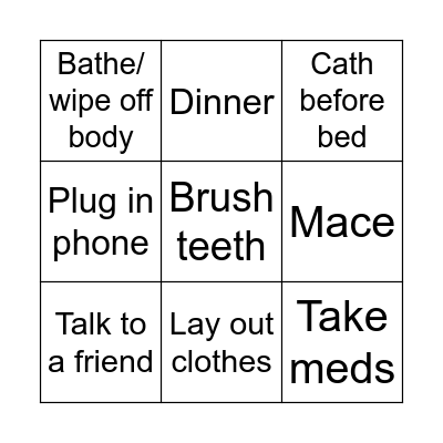 Friday evening Bingo Card