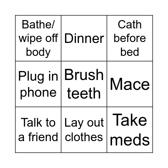 Friday evening Bingo Card