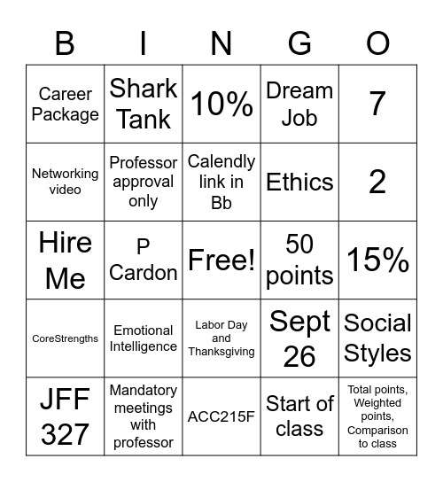 BUAD 302 Bingo Card