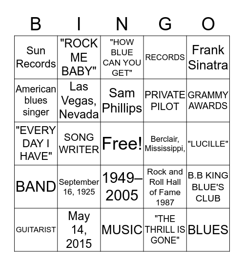 B.B. KINGS Bingo Card