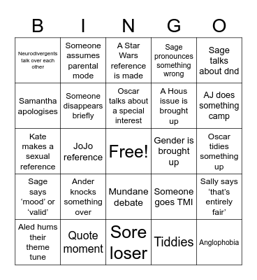 Gays Do Bingo Card