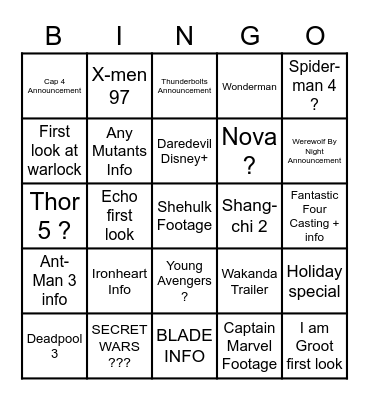 SDCC Bingo Card Bingo Card