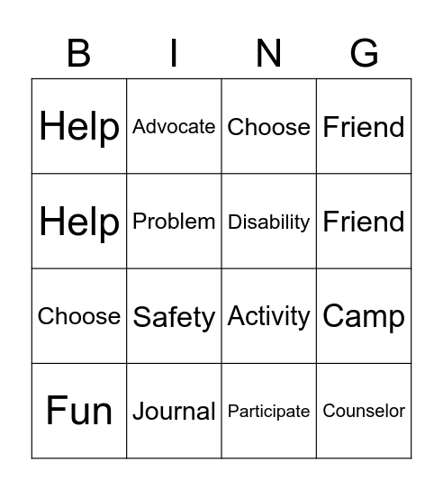 Vocabulary Unit Bingo Card