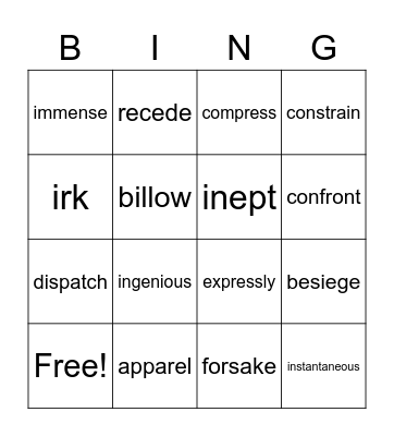 Vocabulary Bingo Card