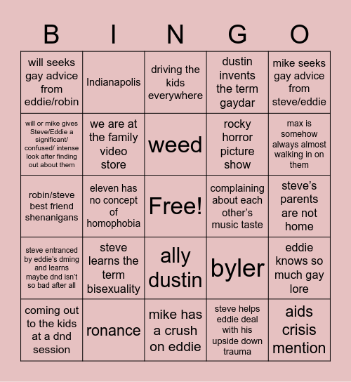 steve/eddie fic bingo Card