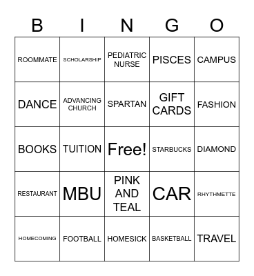 Diamond's Trunk Party Bingo Card