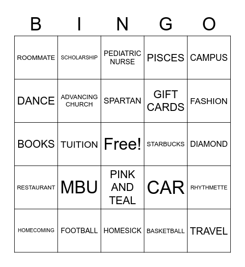 Diamond's Trunk Party Bingo Card