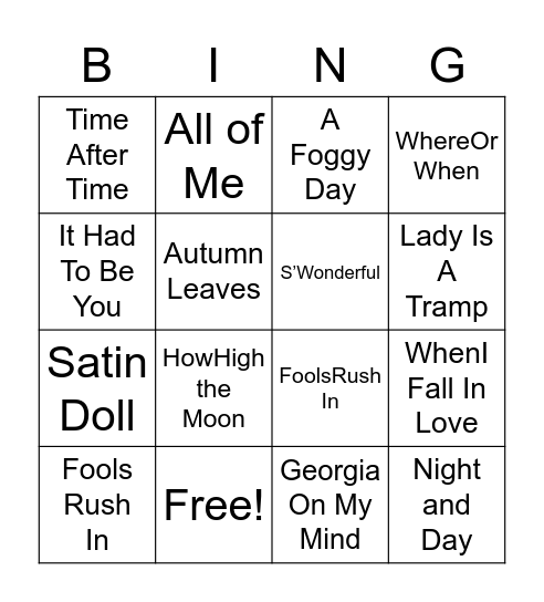 Great American Songbook Bingo Card