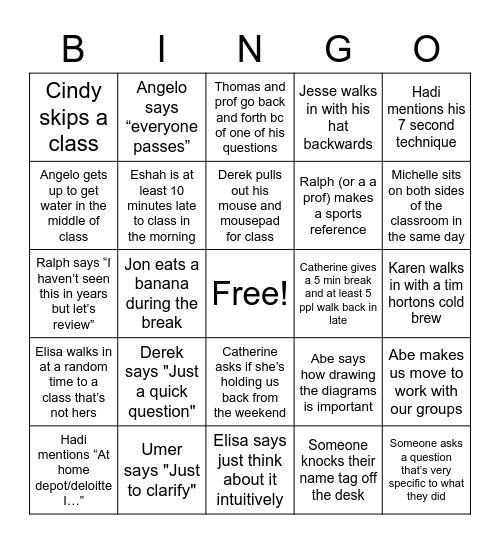 Last week bingo Card