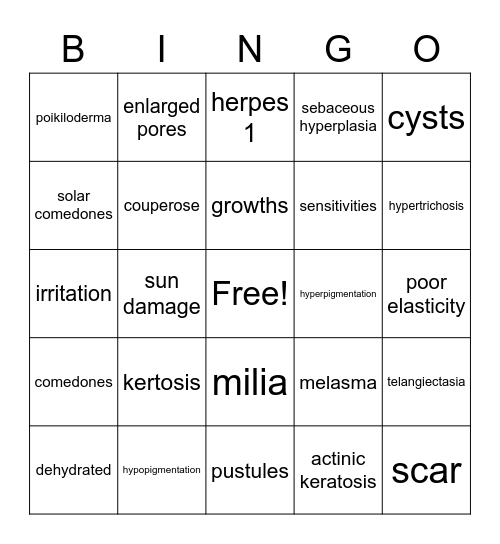 Skin Conditions Bingo Card