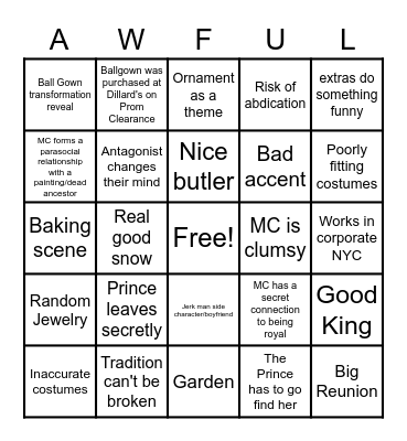 HALMARK MOVIE Bingo Card