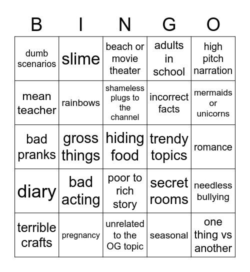 troom troom-style channel bingo Card