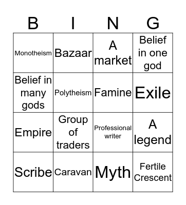 Vocabulary Bingo Card