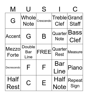 Music Bingo Card