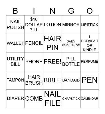 Purse Bingo for DIVAS Bingo Card