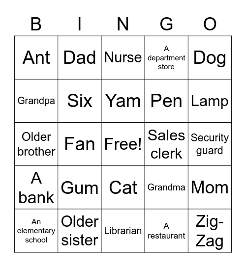 C5 Lesson 16 Bingo Card