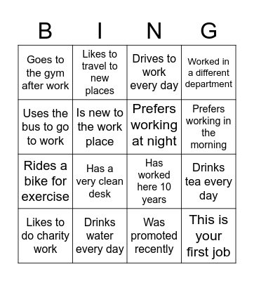 Ice breaker Bingo Card