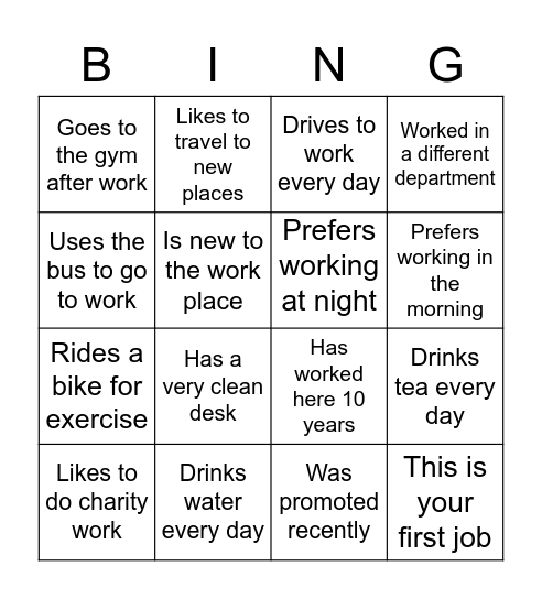 Ice breaker Bingo Card