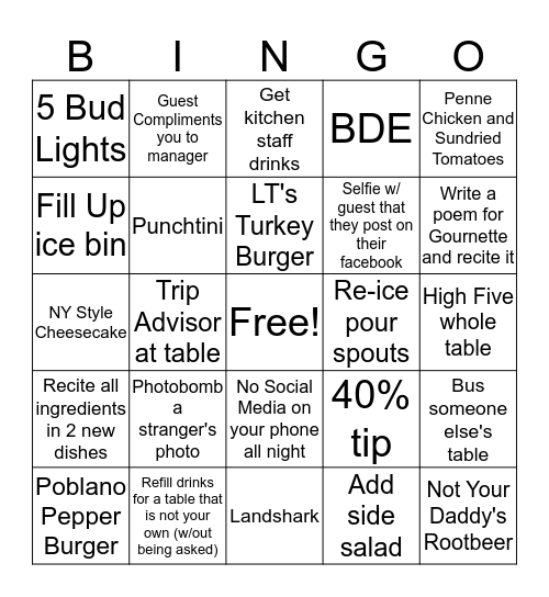 Server Bingo Card