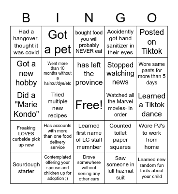 Long Time No See :) Covid Edition Bingo Card