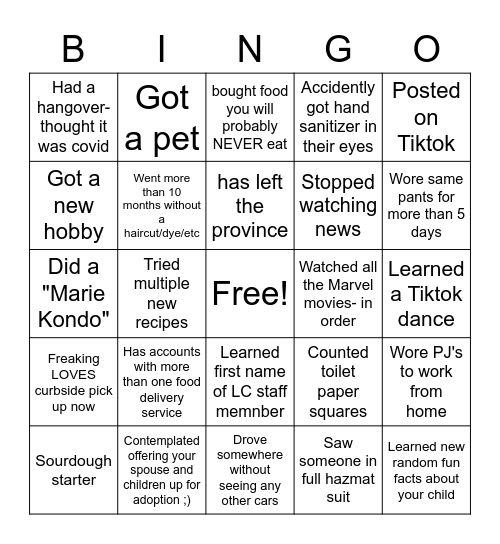 Long Time No See :) Covid Edition Bingo Card