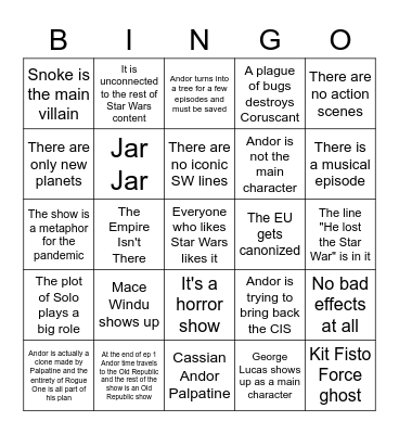 Andor Unrealistic Bingo Card