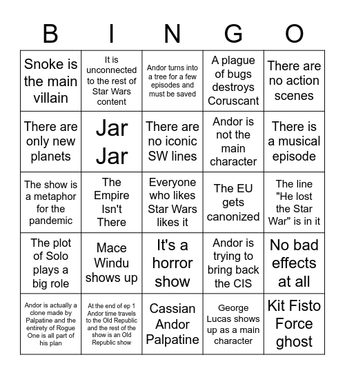 Andor Unrealistic Bingo Card