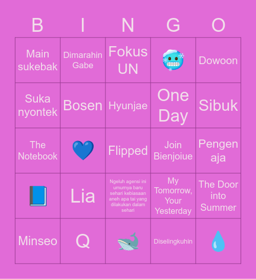 Saku chan Bingo Card