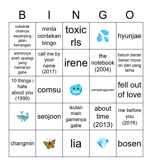 HJ Bingo Card