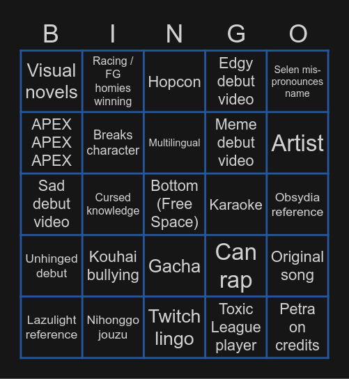 Iluna Debut Relay Bingo Card