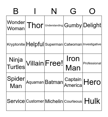 CSD Heroes Bingo Card