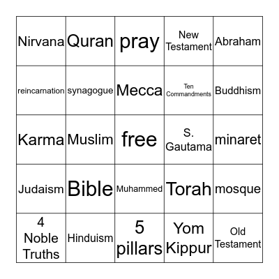Religion Bingo Card