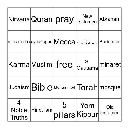 Religion Bingo Card