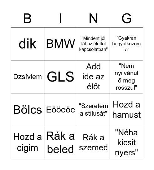 A nagy GWM-Kulcsár BINGO Card