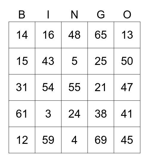 Joe's Bingo Card (Round 1) Bingo Card