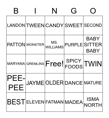 JAYME'S 11TH BIRTHDAY  Bingo Card