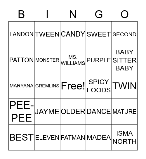 JAYME'S 11TH BIRTHDAY  Bingo Card