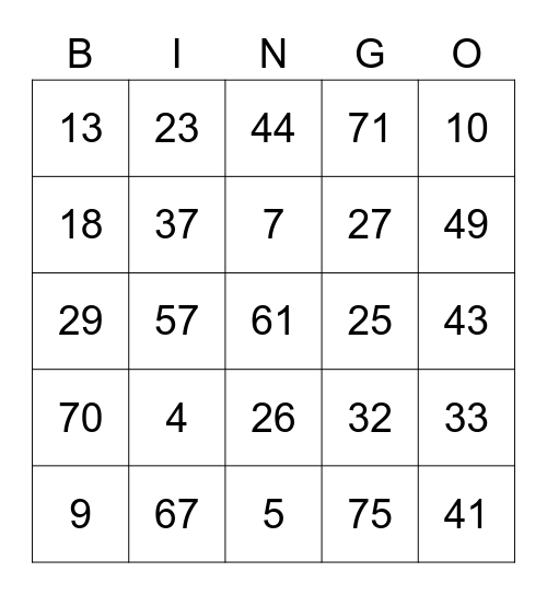 Holly's Bingo Card (Round 1) Bingo Card