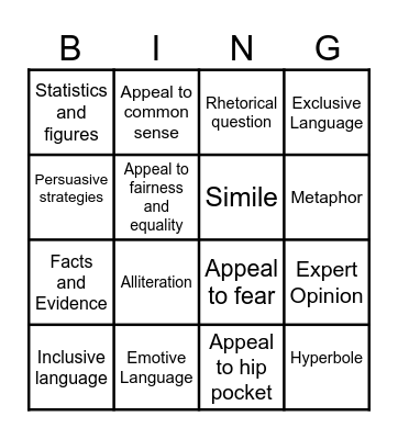 Persuasive Strategies Bingo Card