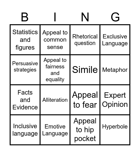 Persuasive Strategies Bingo Card