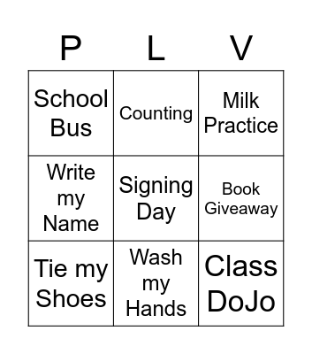 Kindergarten Camp Bingo Card