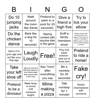 Camp Quality Action Bingo Card