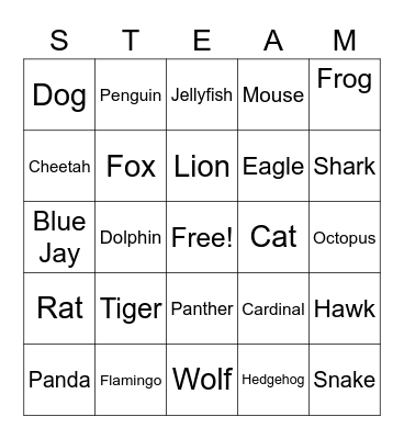 Animal Bingo Card