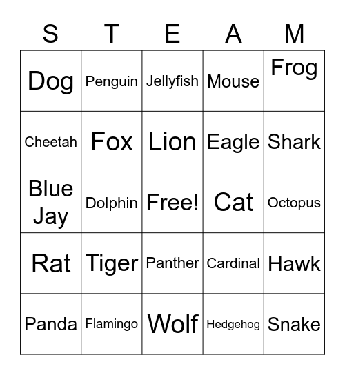 Animal Bingo Card